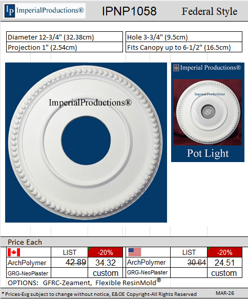 IPNP1058 ceiling medallion 12-3/4" 